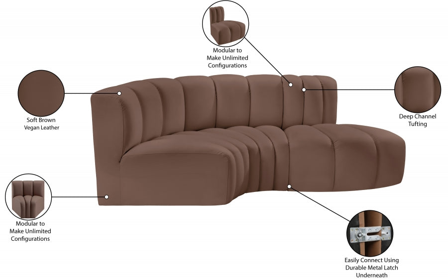 Arc 70" Vegan Leather Upholstered 3pc. Modular Sectional