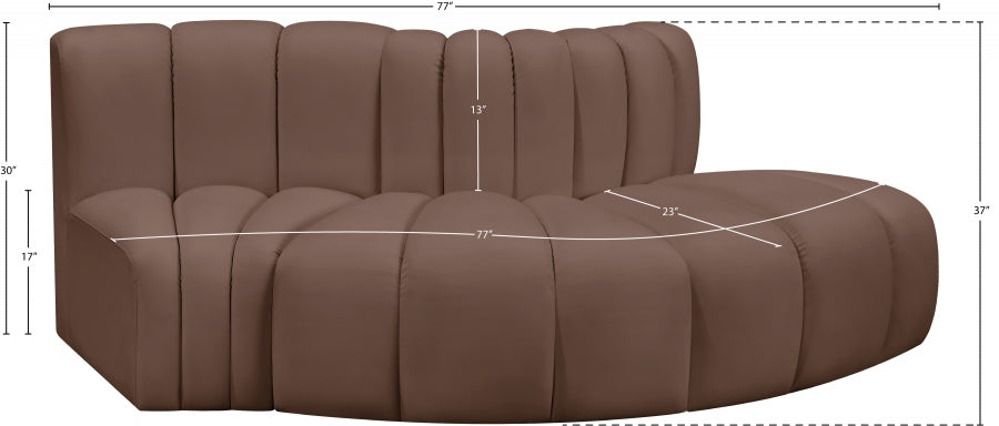 Arc 77" Vegan Leather Upholstered 3pc. Modular Sectional