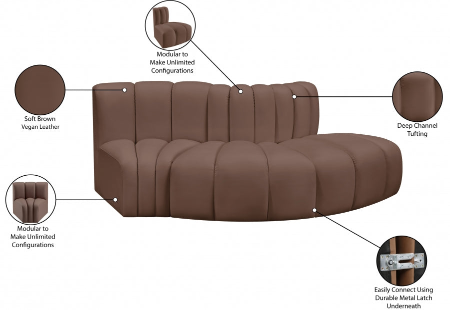 Arc 77" Vegan Leather Upholstered 3pc. Modular Sectional