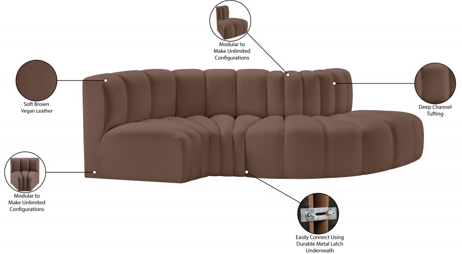 Arc 104" Vegan Leather Upholstered 4pc. Modular Sectional
