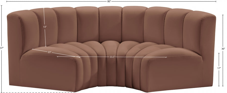 Arc 80" Vegan Leather Upholstered 3pc. Modular Sectional