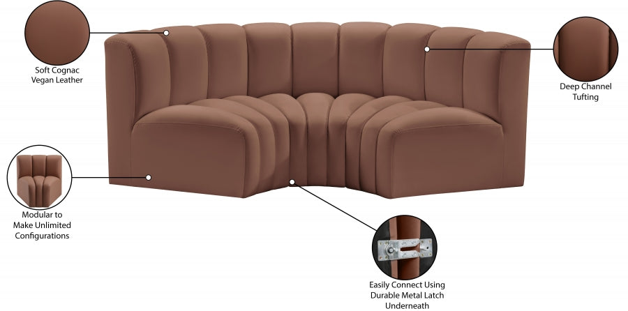 Arc 80" Vegan Leather Upholstered 3pc. Modular Sectional