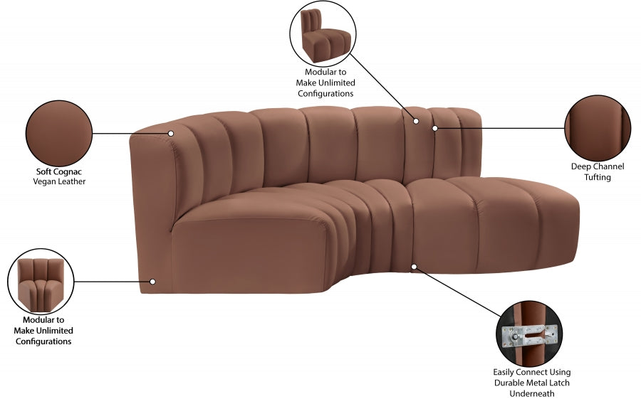 Arc 70" Vegan Leather Upholstered 3pc. Modular Sectional