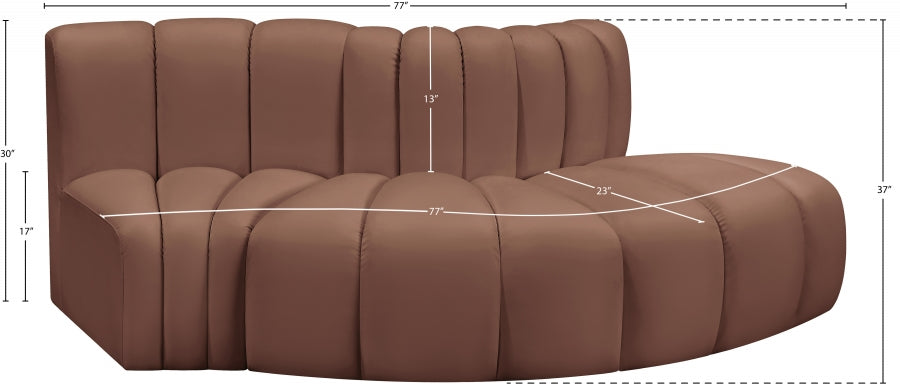 Arc 77" Vegan Leather Upholstered 3pc. Modular Sectional