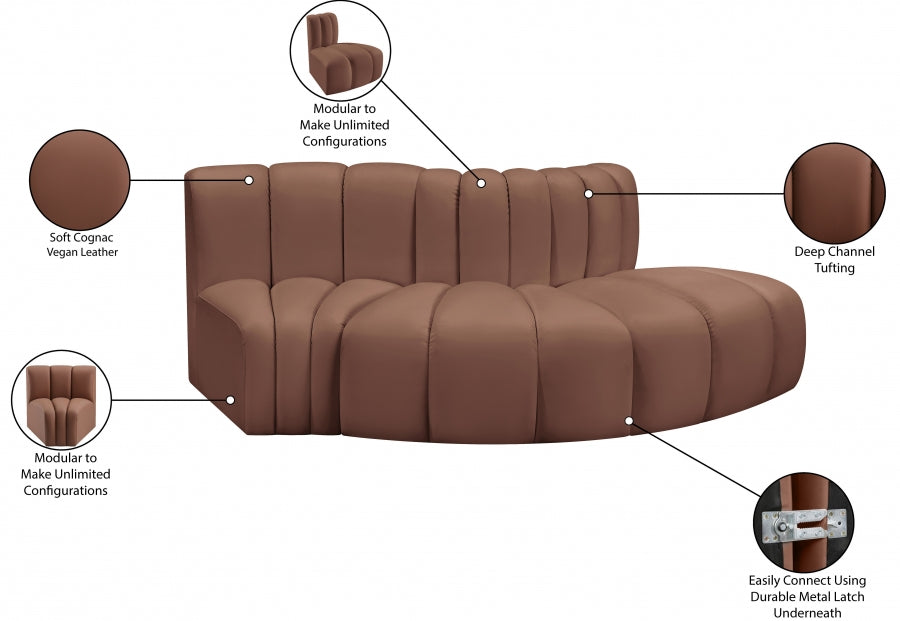 Arc 77" Vegan Leather Upholstered 3pc. Modular Sectional