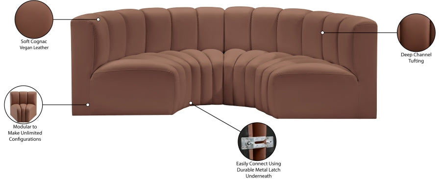 Arc 88" Vegan Leather Upholstered 4pc. Modular Sectional