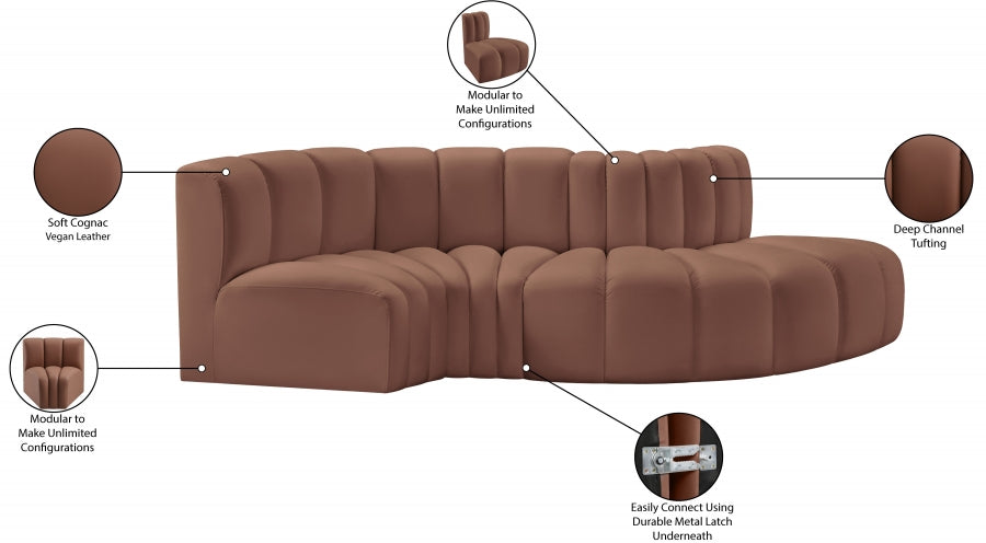 Arc 104" Vegan Leather Upholstered 4pc. Modular Sectional