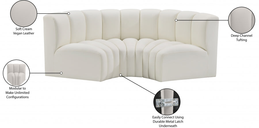 Arc 80" Vegan Leather Upholstered 3pc. Modular Sectional