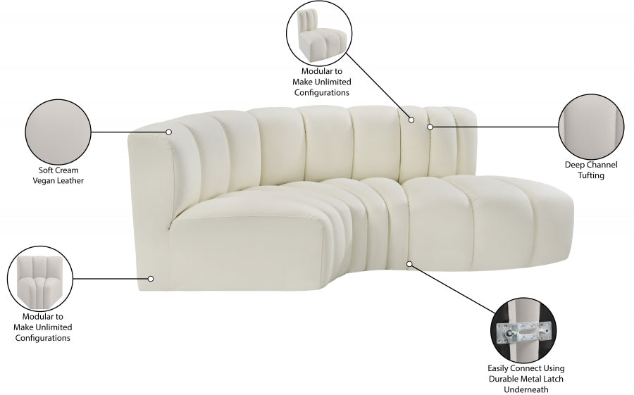 Arc 70" Vegan Leather Upholstered 3pc. Modular Sectional