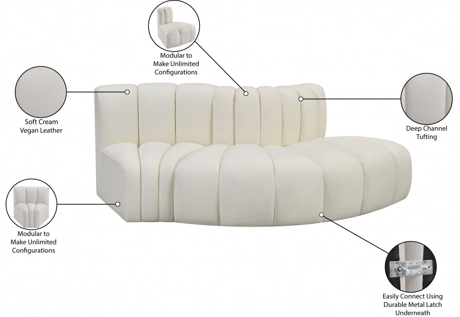 Arc 77" Vegan Leather Upholstered 3pc. Modular Sectional