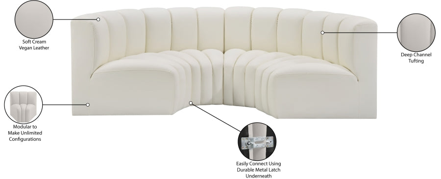 Arc 88" Vegan Leather Upholstered 4pc. Modular Sectional