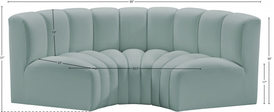 Arc 80" Vegan Leather Upholstered 3pc. Modular Sectional