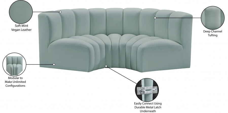 Arc 80" Vegan Leather Upholstered 3pc. Modular Sectional