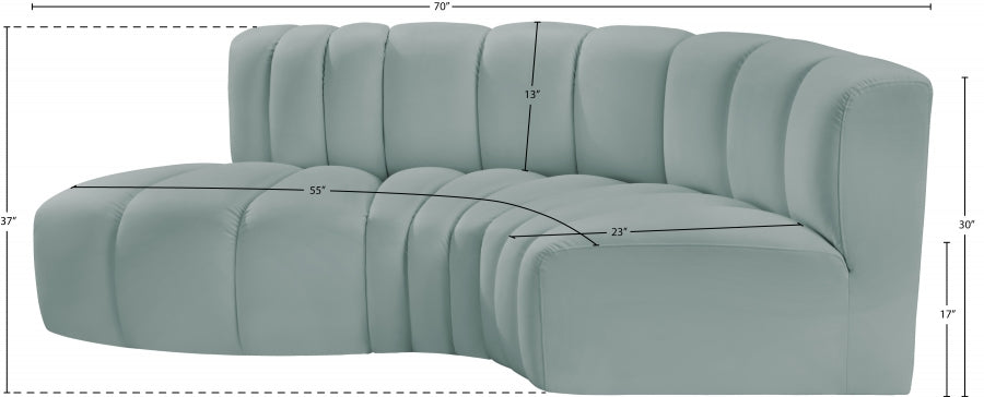 Arc 70" Vegan Leather Upholstered 3pc. Modular Sectional
