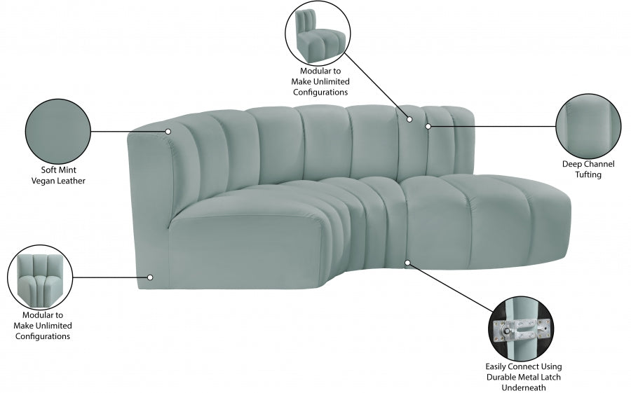 Arc 70" Vegan Leather Upholstered 3pc. Modular Sectional