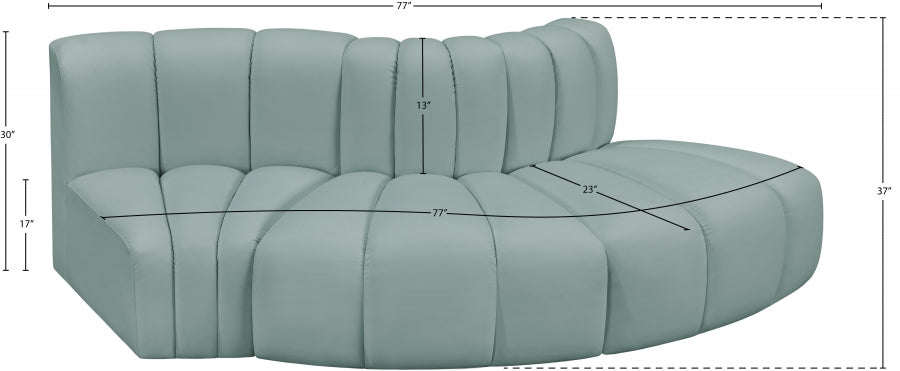 Arc 77" Vegan Leather Upholstered 3pc. Modular Sectional