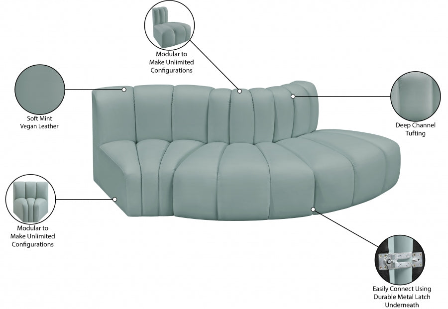 Arc 77" Vegan Leather Upholstered 3pc. Modular Sectional