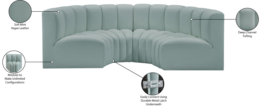 Arc 88" Vegan Leather Upholstered 4pc. Modular Sectional