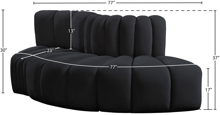 Arc 77" Velvet Upholstered 3pc. Modular Sectional