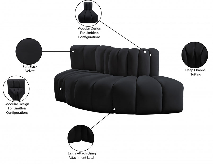 Arc 77" Velvet Upholstered 3pc. Modular Sectional