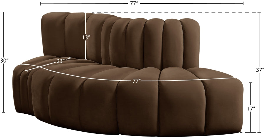 Arc 77" Velvet Upholstered 3pc. Modular Sectional