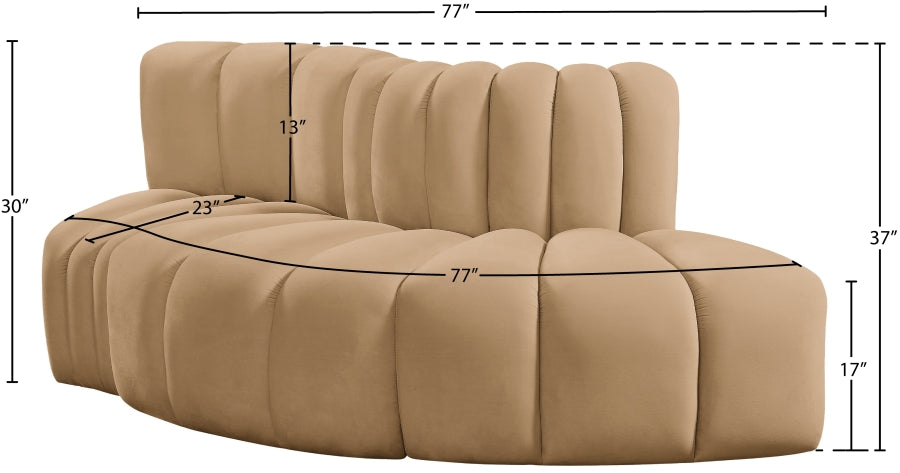 Arc 77" Velvet Upholstered 3pc. Modular Sectional