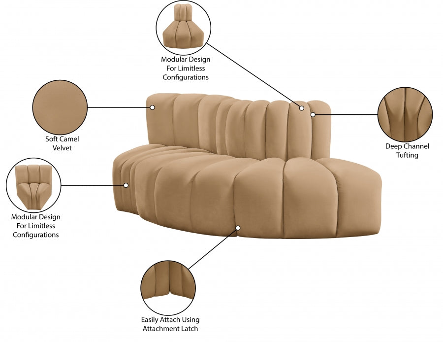 Arc 77" Velvet Upholstered 3pc. Modular Sectional