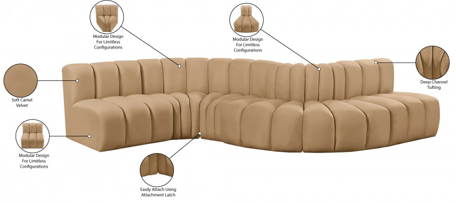 Arc 145" Velvet Upholstered 6pc. Modular Sectional