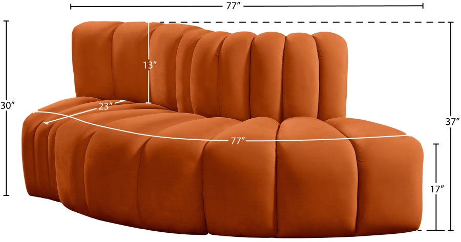 Arc 77" Velvet Upholstered 3pc. Modular Sectional