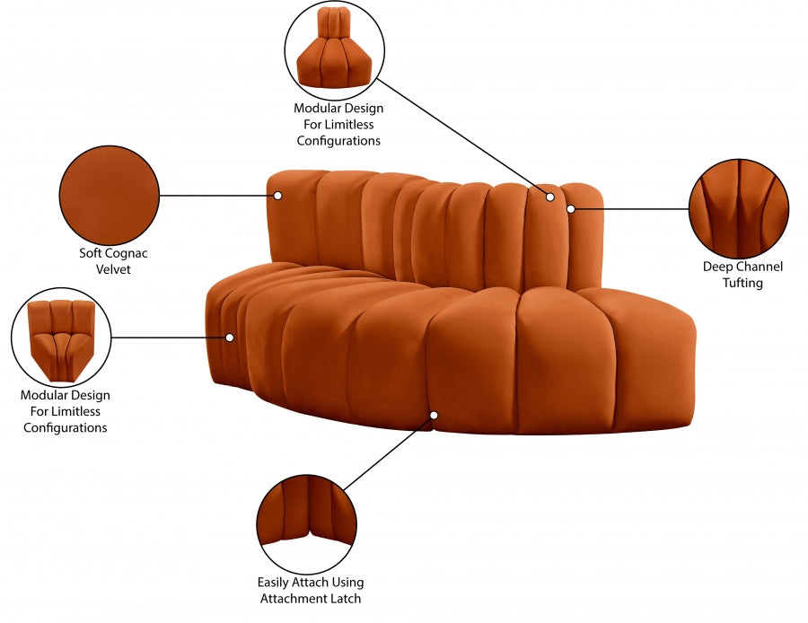 Arc 77" Velvet Upholstered 3pc. Modular Sectional