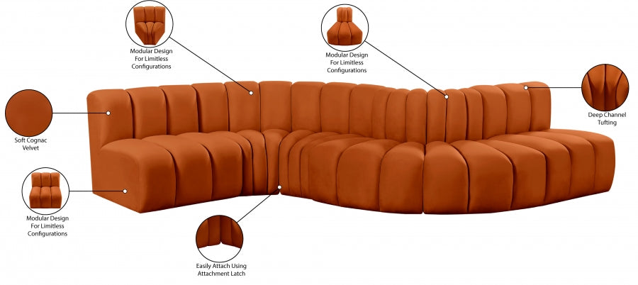 Arc 145" Velvet Upholstered 6pc. Modular Sectional