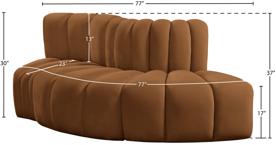Arc 77" Velvet Upholstered 3pc. Modular Sectional