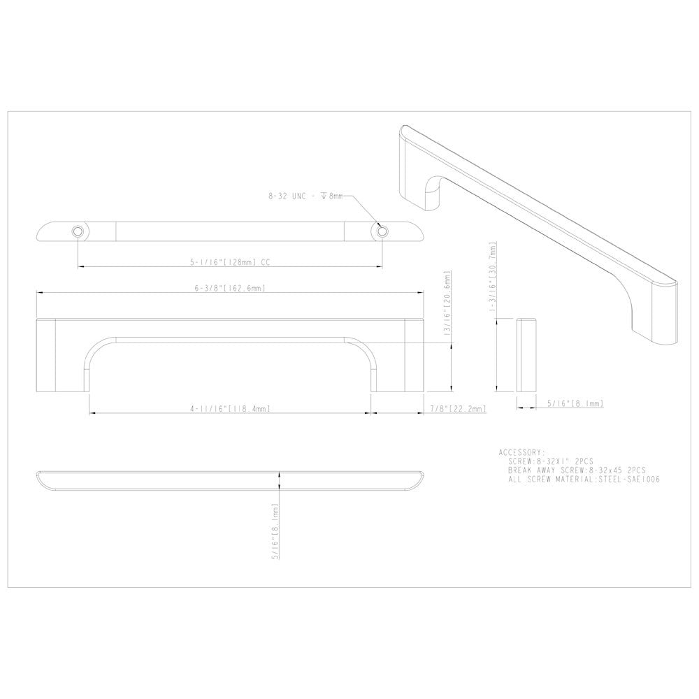 Hardware Resources 96 mm Center-to-Center Satin Nickel Asymmetrical Leyton Cabinet Pull