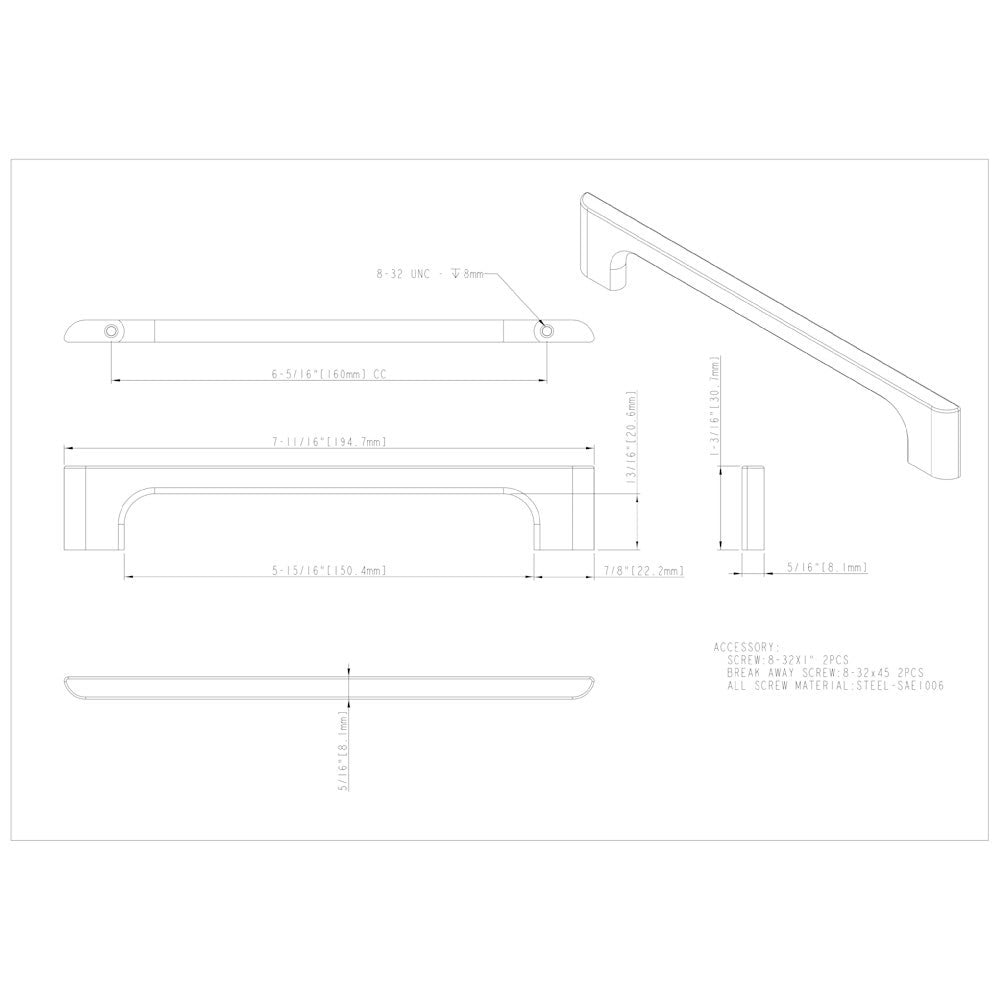 Hardware Resources 96 mm Center-to-Center Satin Nickel Asymmetrical Leyton Cabinet Pull