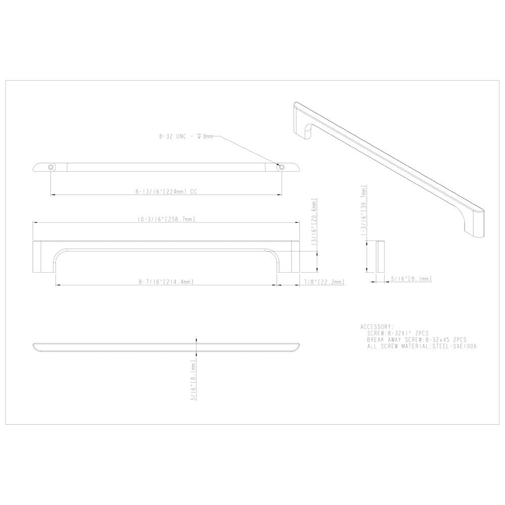 Hardware Resources 96 mm Center-to-Center Satin Nickel Asymmetrical Leyton Cabinet Pull