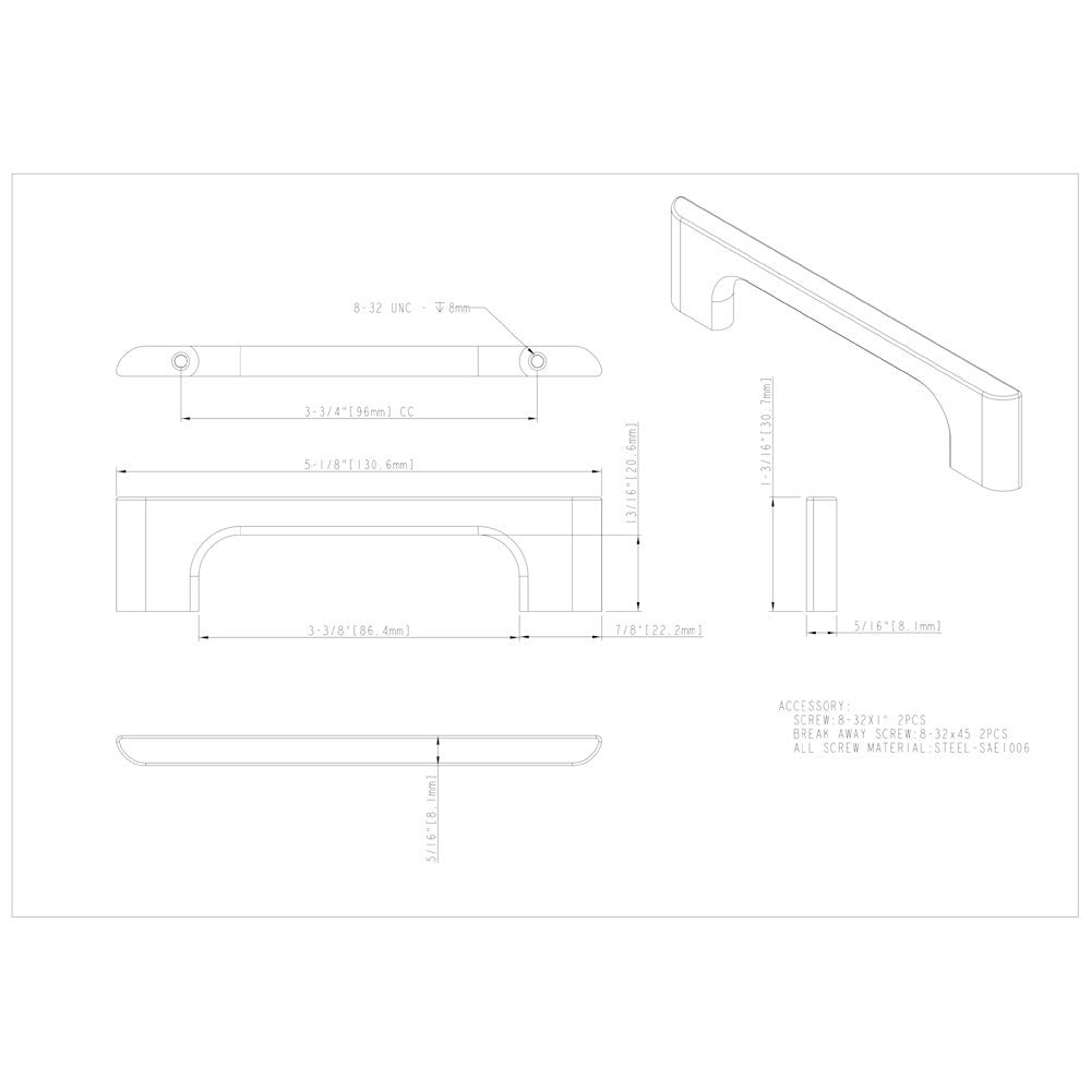 Hardware Resources 96 mm Center-to-Center Satin Nickel Asymmetrical Leyton Cabinet Pull