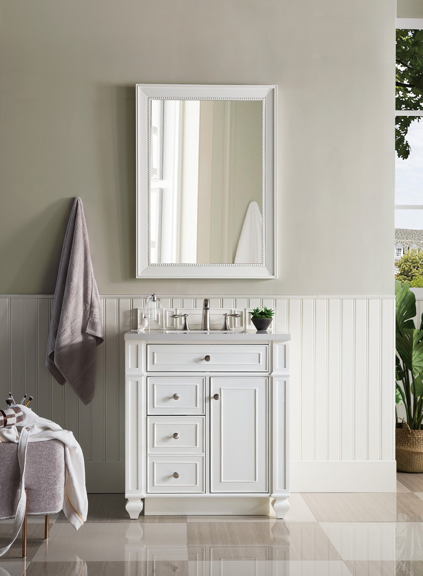 James Martin Bristol 30" Single Vanity in Bright White with 3cm Countertop