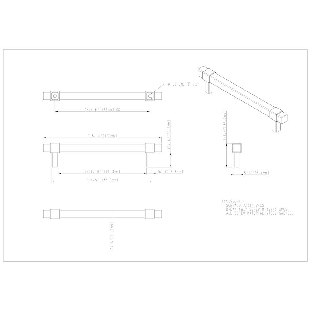 Hardware Resources 96 mm Center-to-Center Satin Nickel Square Zane Cabinet Pull