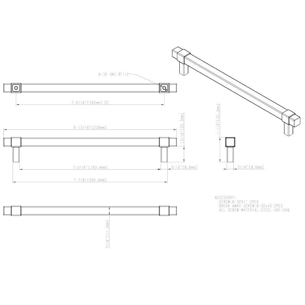 Hardware Resources 96 mm Center-to-Center Satin Nickel Square Zane Cabinet Pull