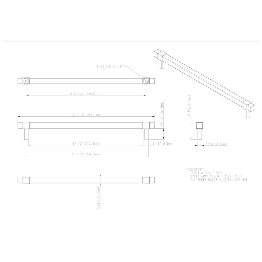 Hardware Resources 96 mm Center-to-Center Satin Nickel Square Zane Cabinet Pull