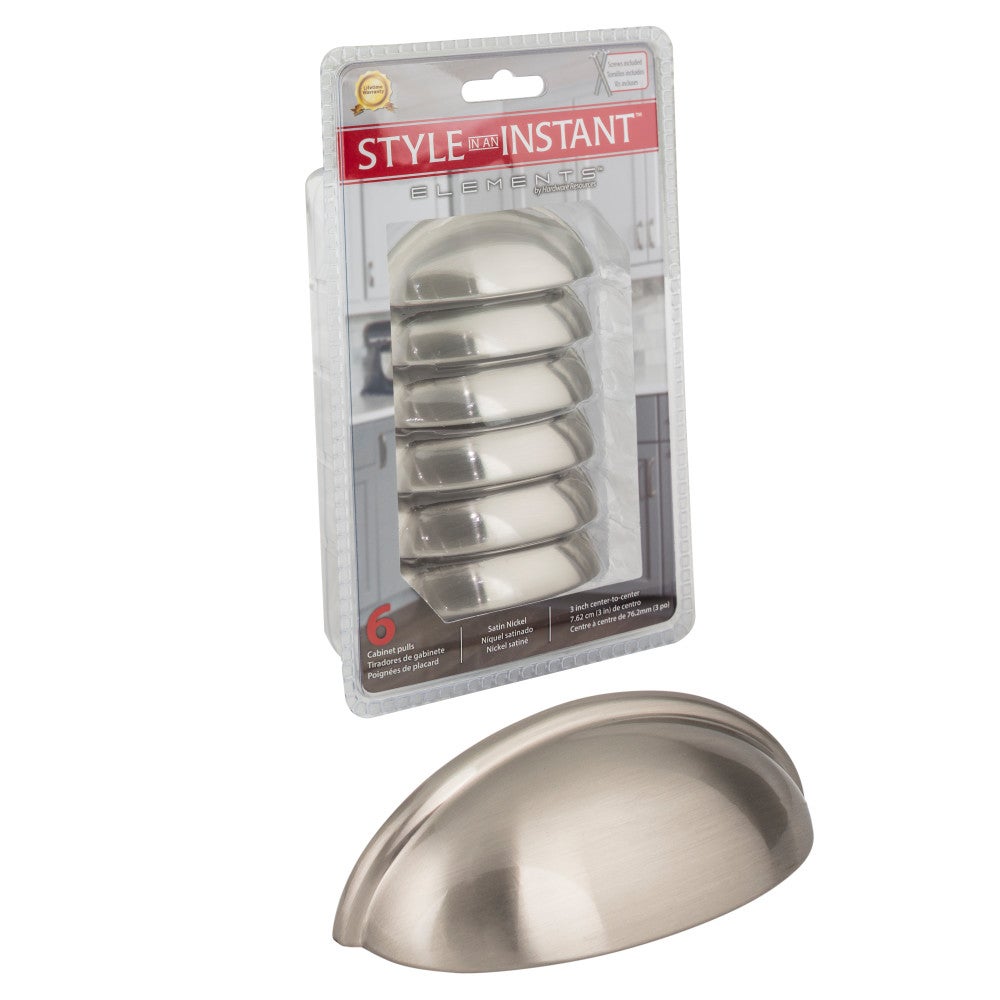 Hardware Resources 3" Center-to-Center Satin Nickel Florence Cabinet Cup Pull