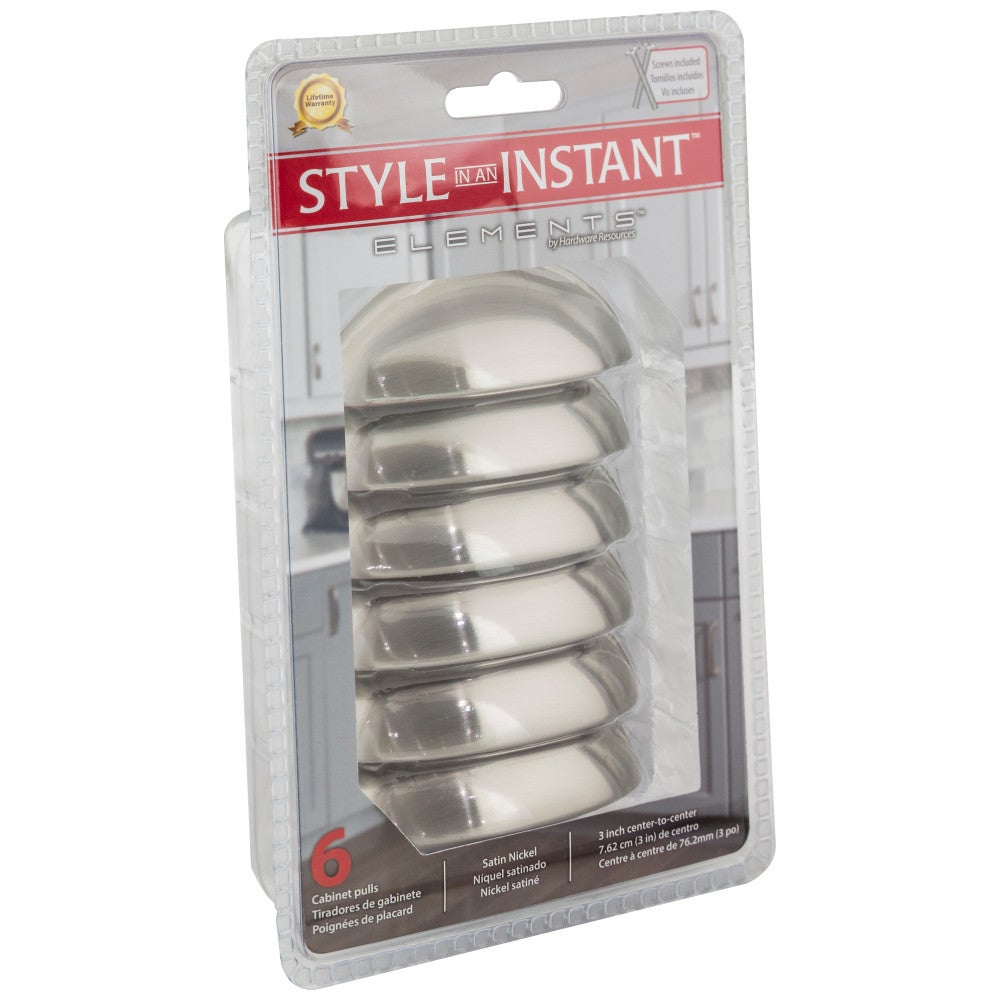 Hardware Resources 3" Center-to-Center Satin Nickel Florence Cabinet Cup Pull