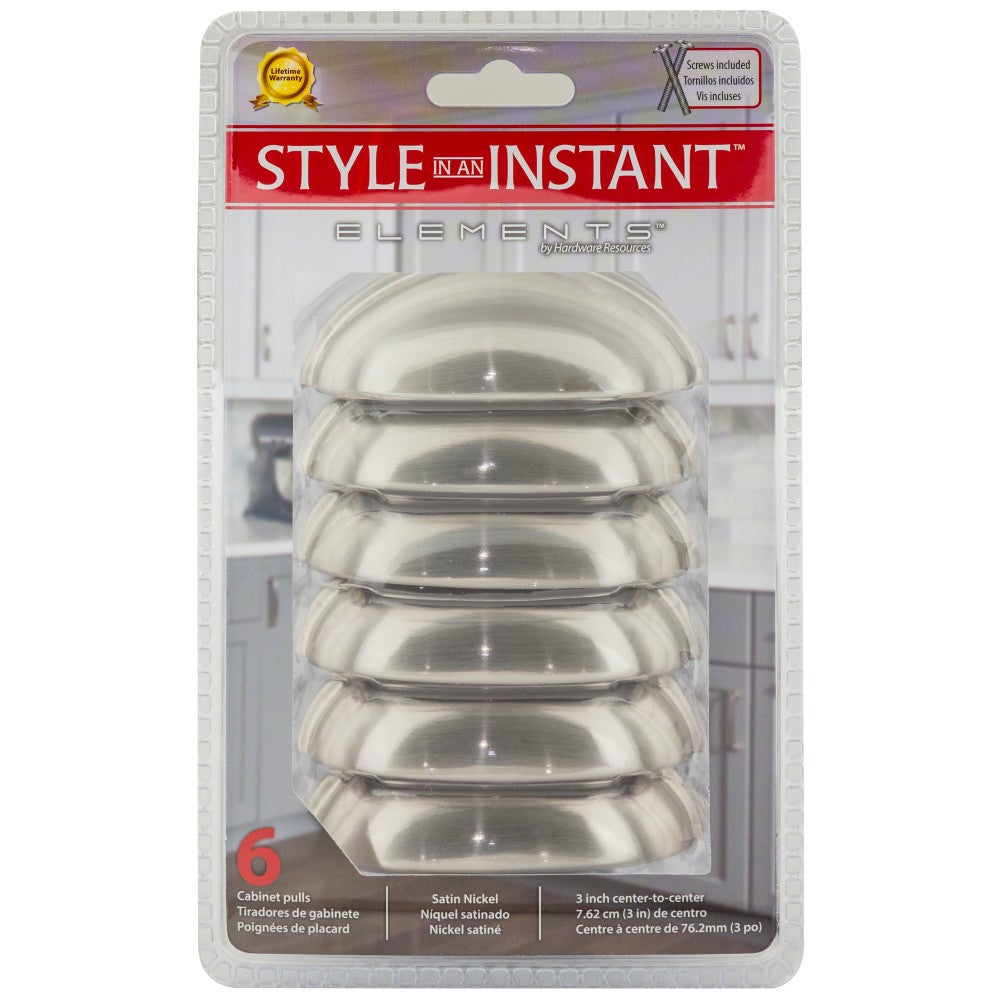 Hardware Resources 3" Center-to-Center Satin Nickel Florence Cabinet Cup Pull