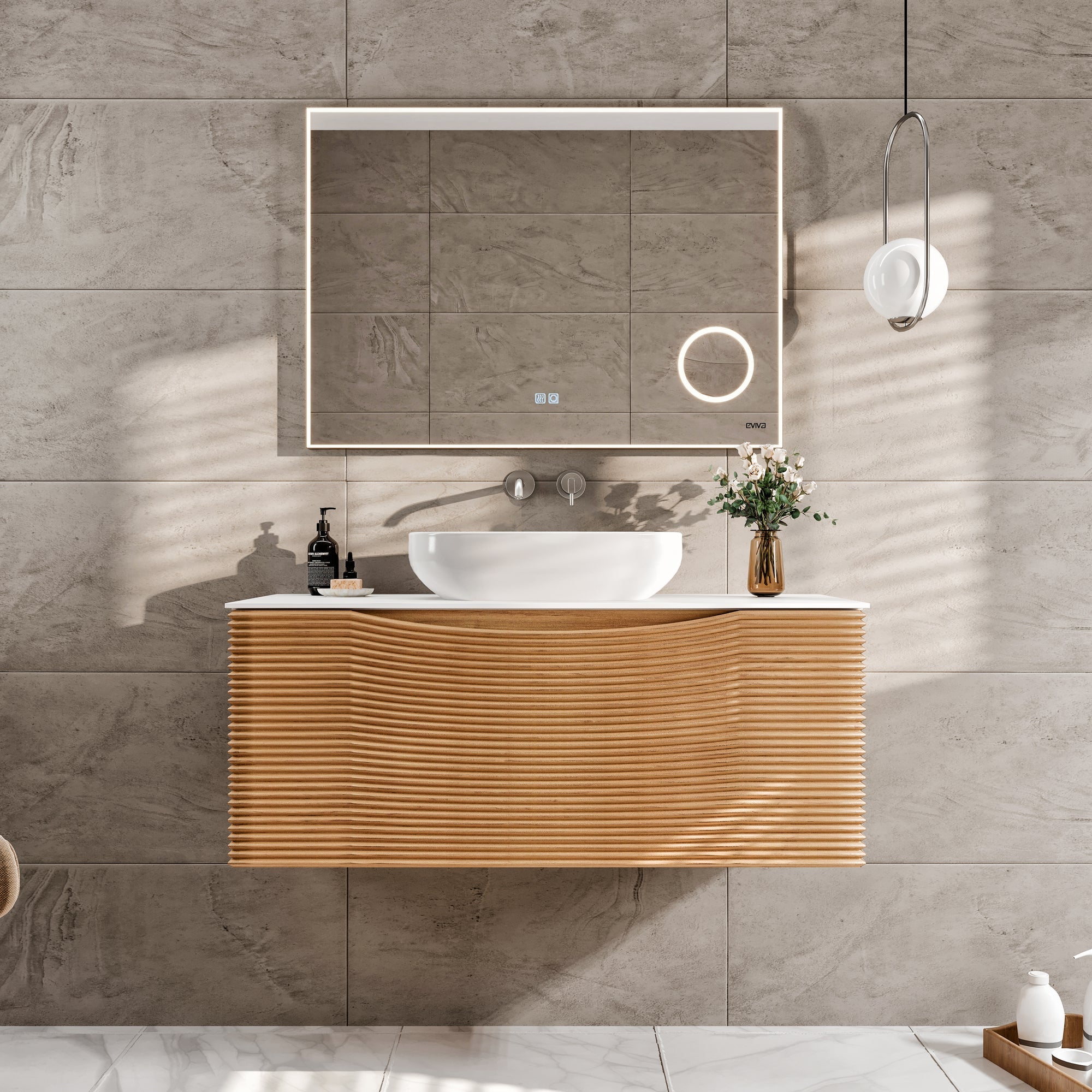 Eviva Leah Wall Mount Bath Vanity with Solid Surface Top and Integrated Sink (32"-39")