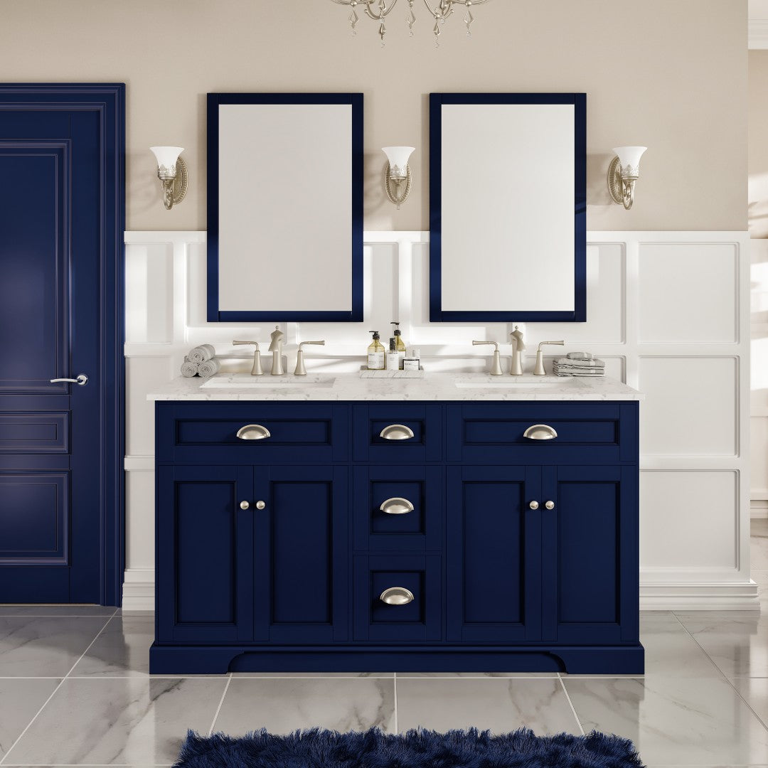 Eviva Epic Bath Vanity with Carrara Quartz Top and Undermount Porcelain Sinks (48"-100")