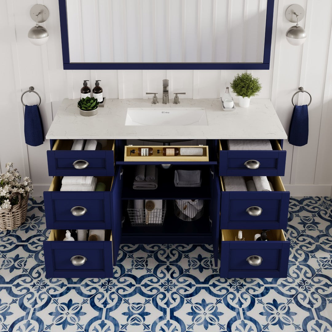 Eviva Epic Bath Vanity with Carrara Quartz Top and Undermount Porcelain Sinks (48"-100")