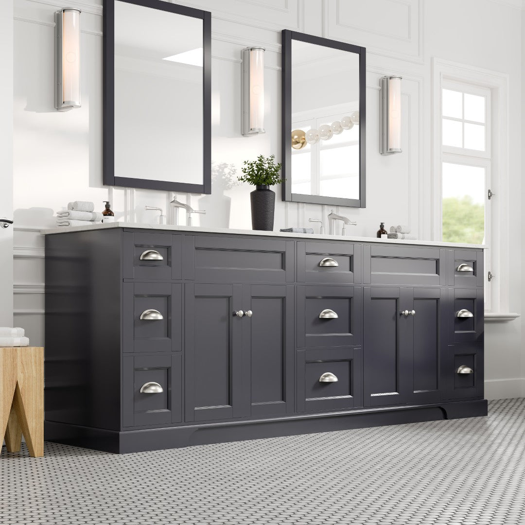 Eviva Epic Bath Vanity with Carrara Quartz Top and Undermount Porcelain Sinks (48"-100")
