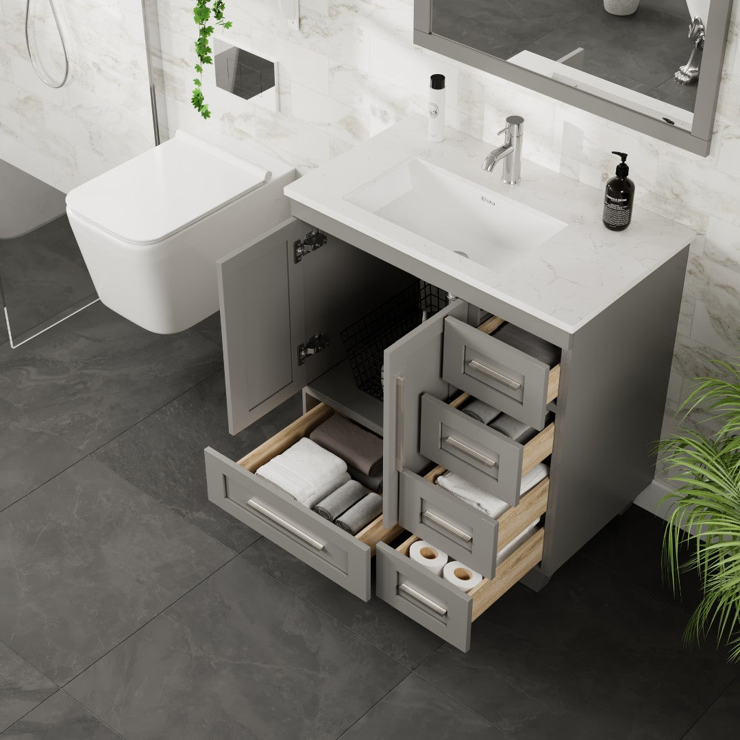 Eviva Loon Bath Vanity with Carrara Quartz Top and Undermount Porcelain Sink (28"-30")