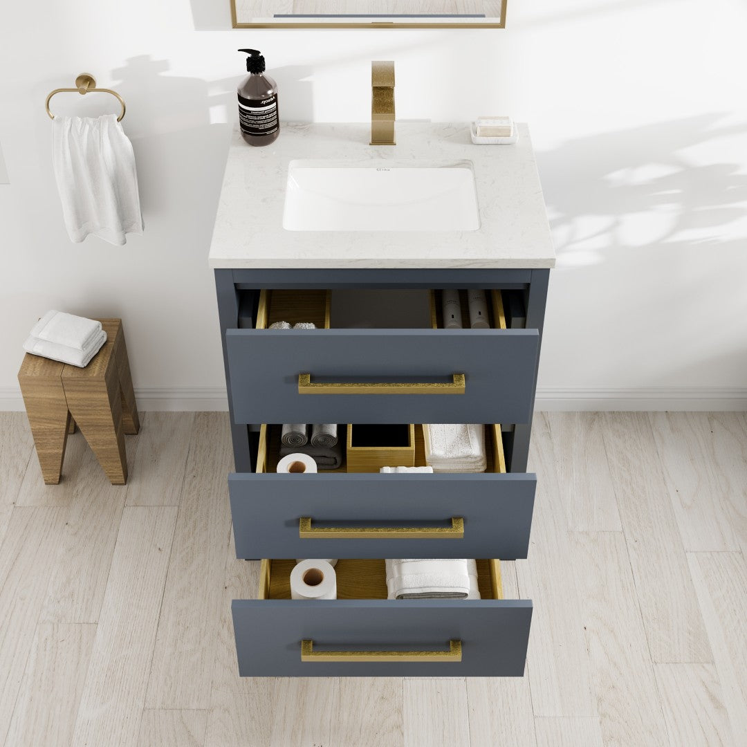 Eviva Curio Bath Vanity with Carrara Quartz Top and Undermount Porcelain Sink (24"-60")