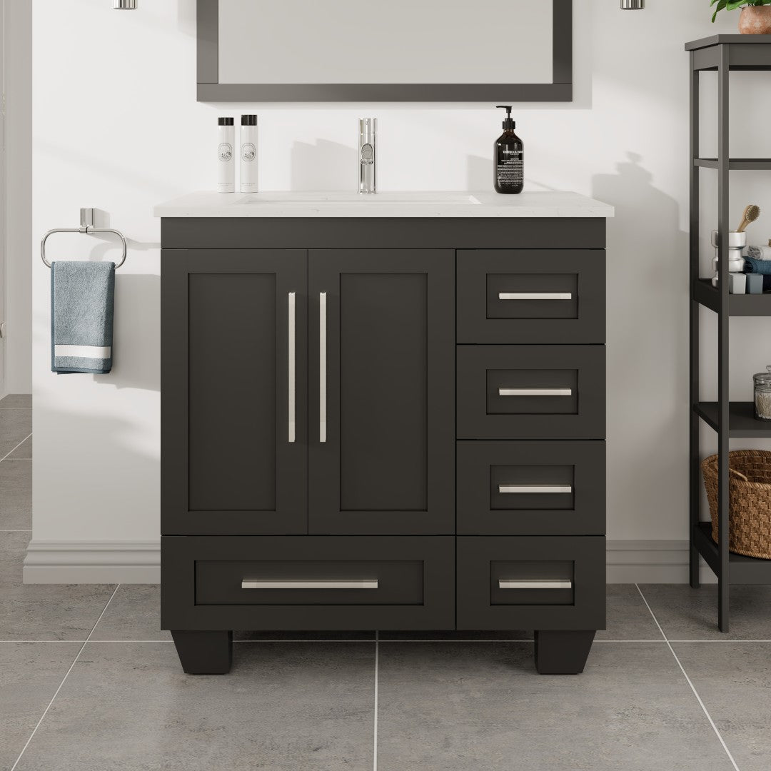 Eviva Loon Bath Vanity with Carrara Quartz Top and Undermount Porcelain Sink (28"-30")